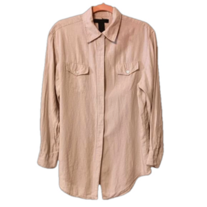 Express Women's 100% Linen Natural Hidden Button-up Long-sleeved Front Pockets M